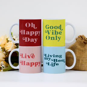 Positive Quote Printed Ceramic Coffee Mugs Gift Set of 4