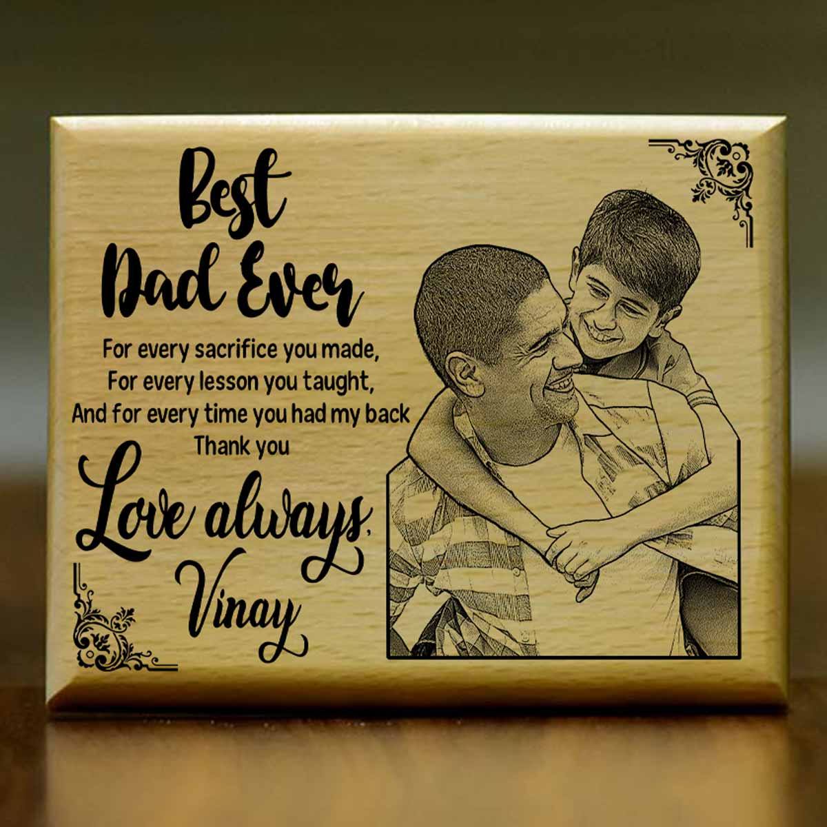 Personalized Best Dad Ever Engraved Wooden Photo Frame Gift for Father