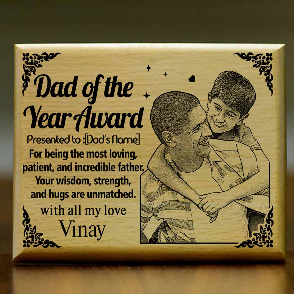Personalized Dad Of The Year Engraved Wooden Photo Frame Gift for Father