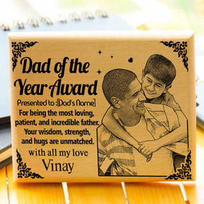 Personalized Dad Of The Year Engraved Wooden Photo Frame Gift for Father