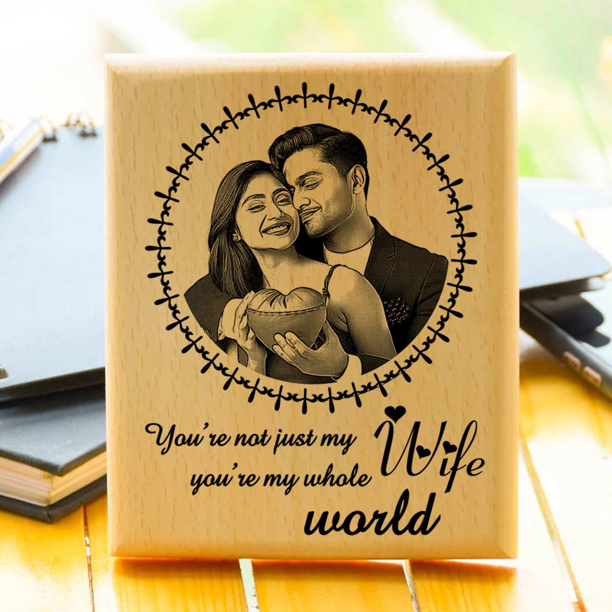 Customized My Wife My Whole World Engraved Wooden Photo Frame Gift for Wife