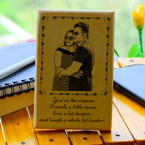 Personalized Smile, Love & Laugh Engraved Wooden Photo Frame Gift for Couple