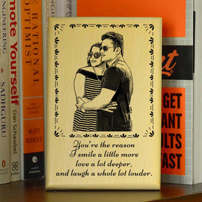 Personalized Smile, Love & Laugh Engraved Wooden Photo Frame Gift for Couple