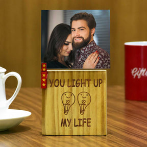 Personalized You Light Up My Life Wooden Block With Photo Gift For Couple, Boyfriend, Girlfriend
