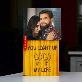 Personalized You Light Up My Life Wooden Block With Photo Gift For Couple, Boyfriend, Girlfriend