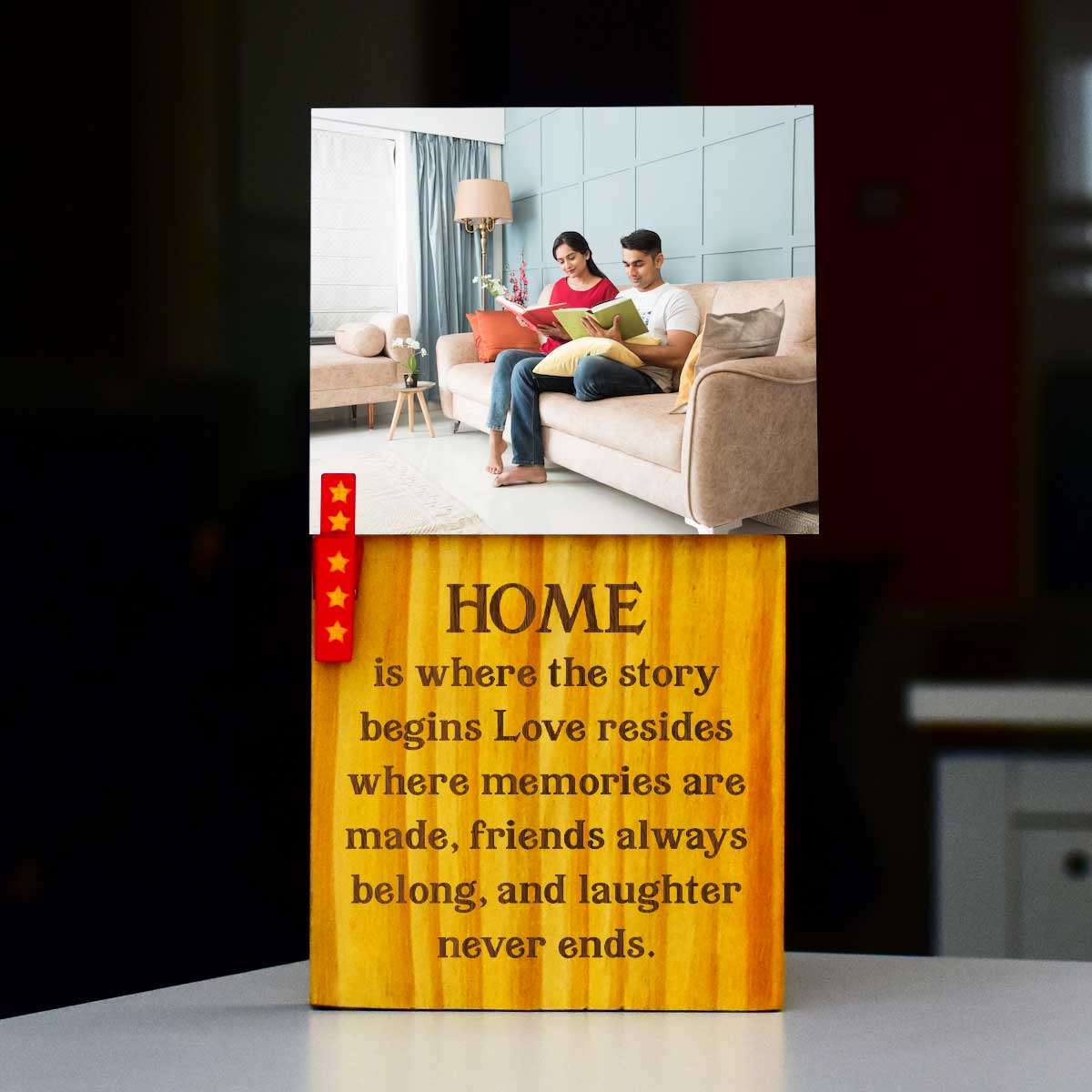 Customized Home Is Where The Story Begins Wooden Block With Photo Gift For Family, Parents