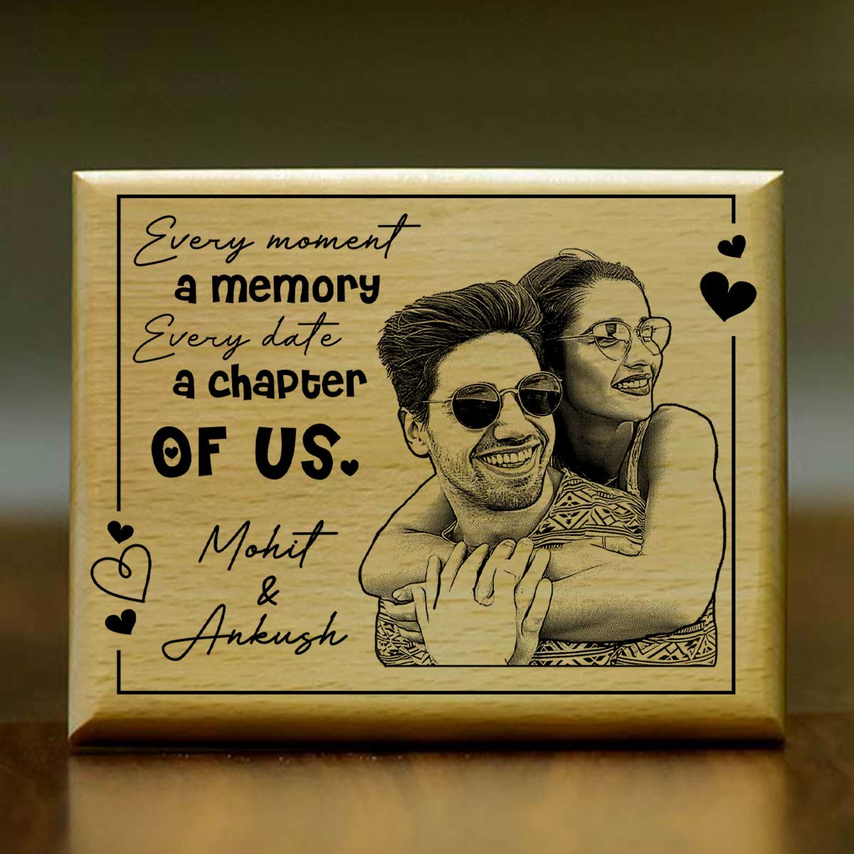 Every Moment, Every Chapter – Personalized Wooden Engraved Photo frame
