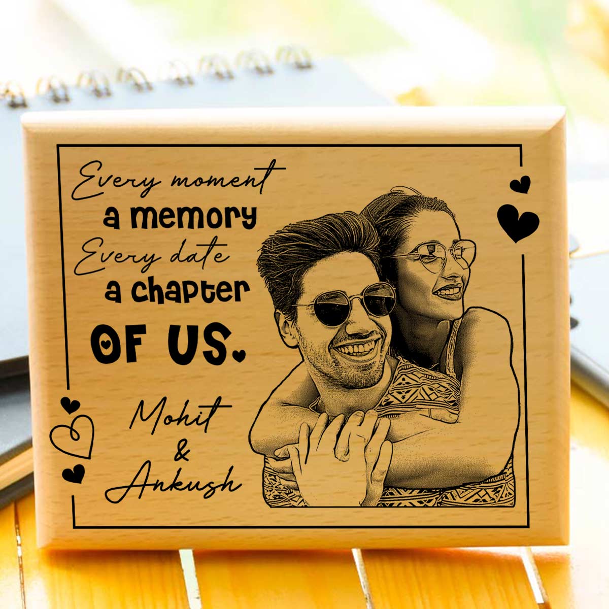 Every Moment, Every Chapter – Personalized Wooden Engraved Photo frame