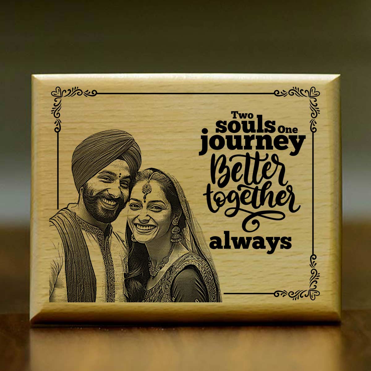 Two Souls, One Journey – Personalized Wooden Engraved Plaque