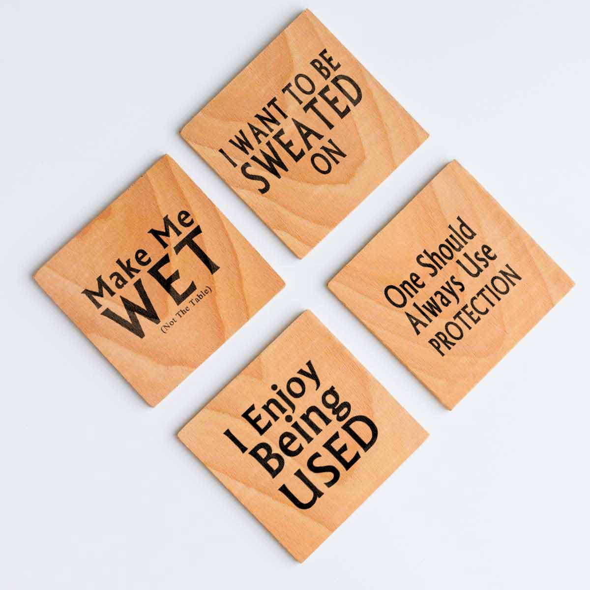 Fun & Naughty Conversation Starters Set of 4  Engraved Wood Coasters