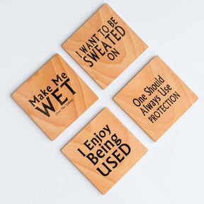 Fun & Naughty Conversation Starters Set of 4  Engraved Wood Coasters