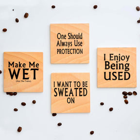 Fun & Naughty Conversation Starters Set of 4  Engraved Wood Coasters