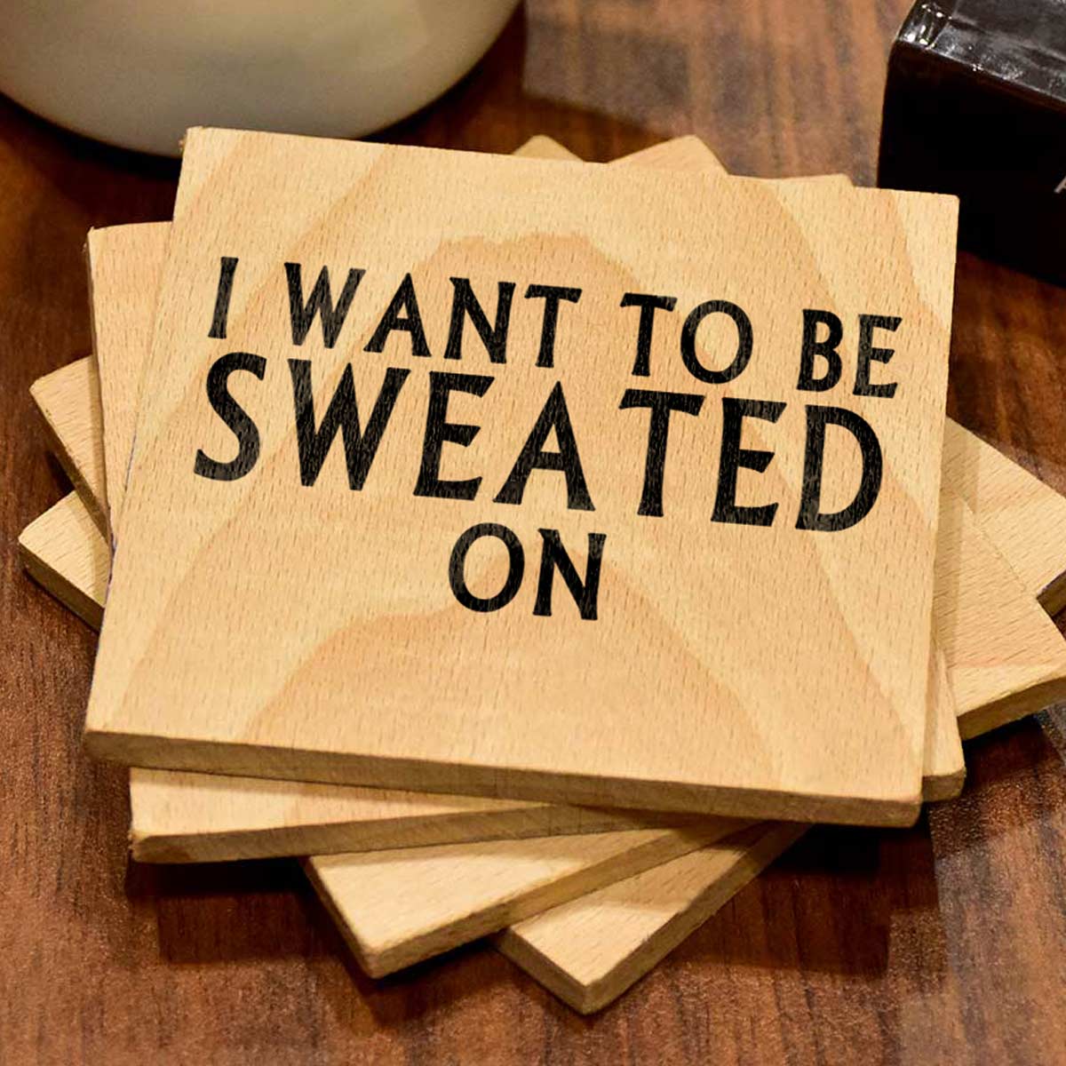 Fun & Naughty Conversation Starters Set of 4  Engraved Wood Coasters