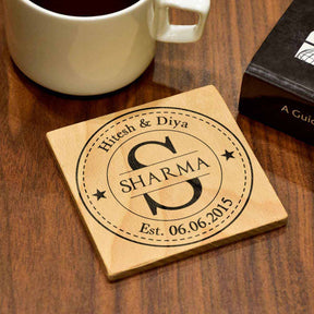 Name Personalised Set of 4 Engraved Wooden Coasters