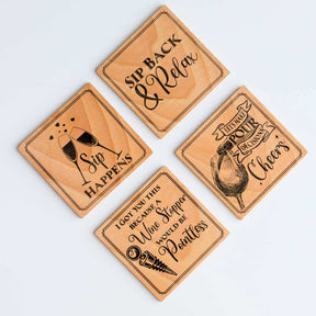 Sip Happens Set of 4  Wood Engraved Coasters