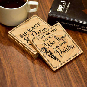 Sip Happens Set of 4  Wood Engraved Coasters