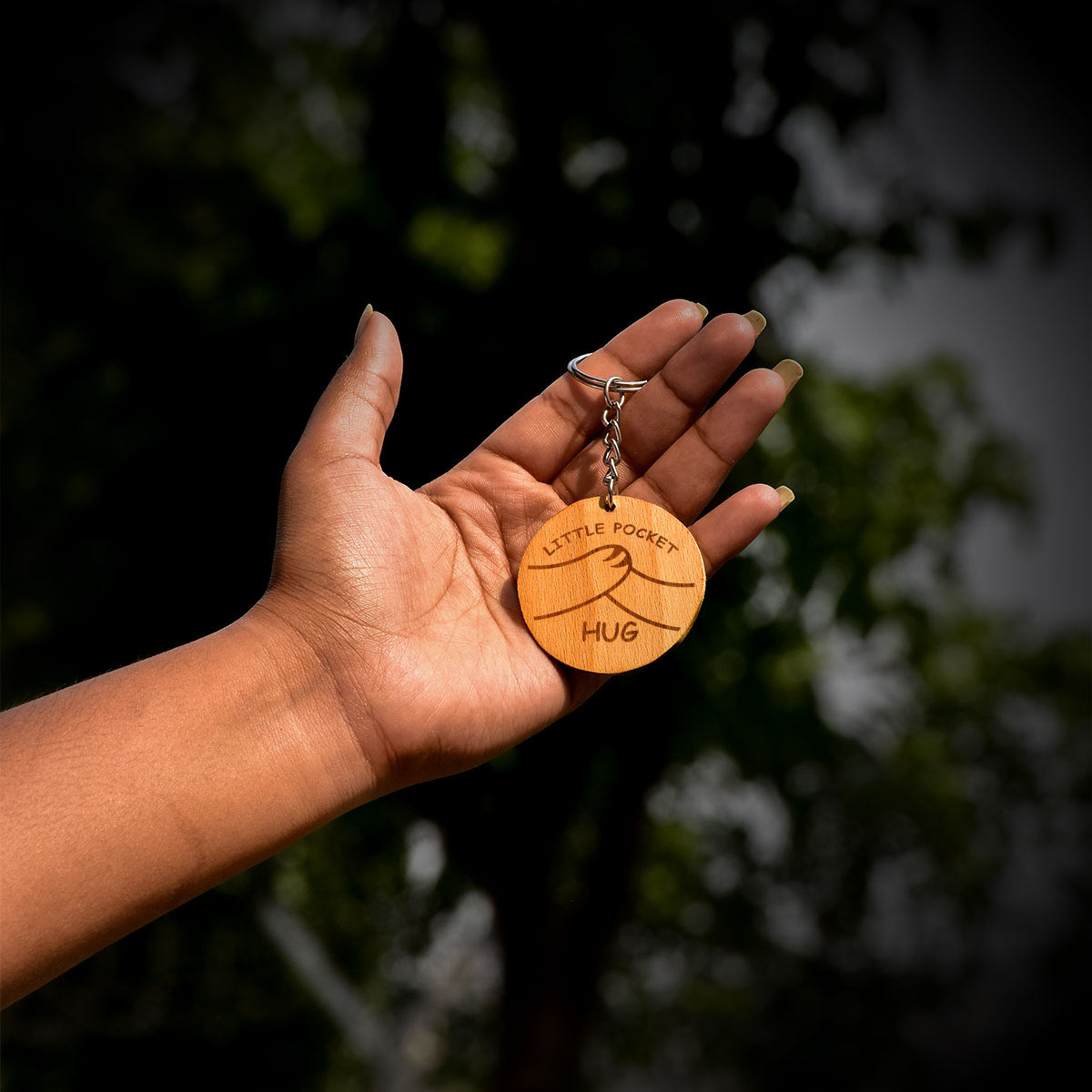 Little Pocket Hug Engraved Wooden Keychain
