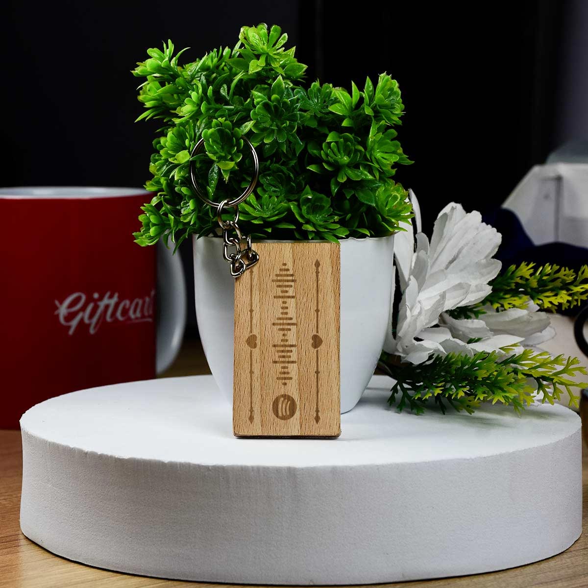 Rectangular Engraved Wooden Personalised Sound Track Keychain