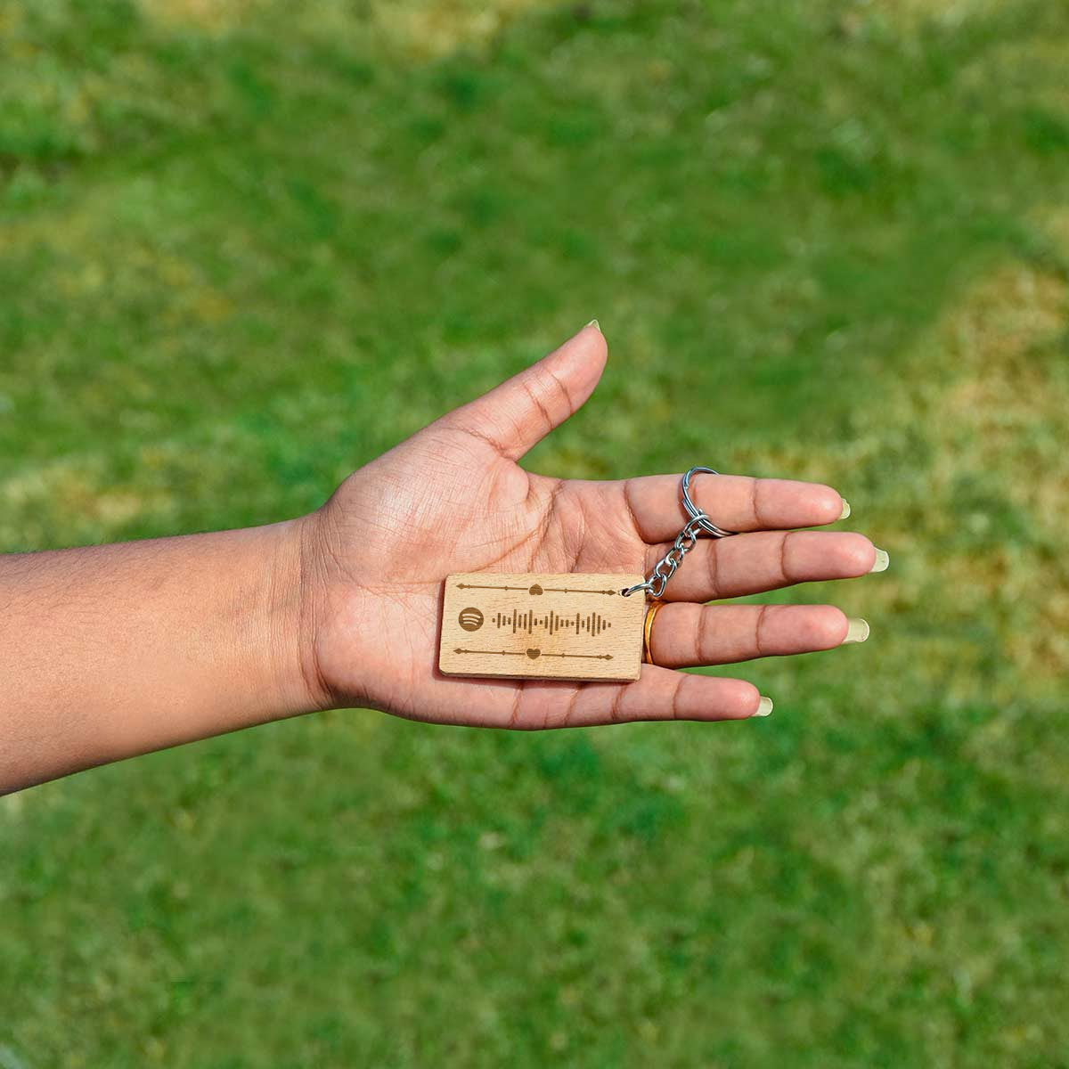 Rectangular Engraved Wooden Personalised Sound Track Keychain