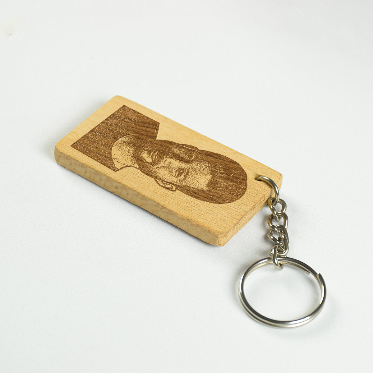 Rectangular Engraved Wooden Photo Keychain