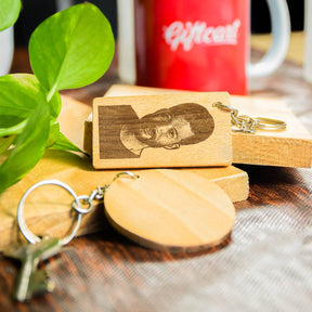 Rectangular Engraved Wooden Photo Keychain