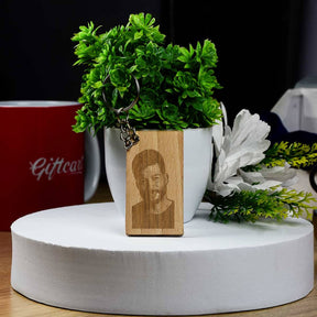 Rectangular Engraved Wooden Photo Keychain