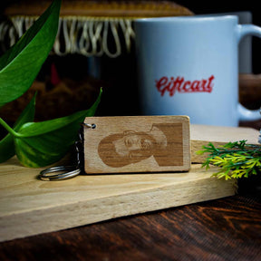 Rectangular Engraved Wooden Photo Keychain