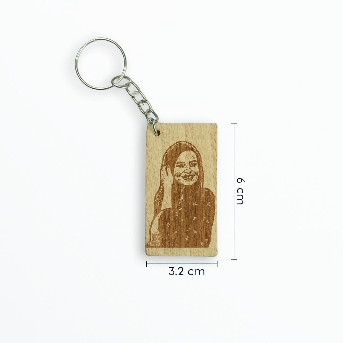 Rectangular Engraved Wooden Photo Keychain