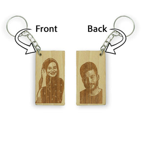 Rectangular Engraved Wooden Photo Keychain