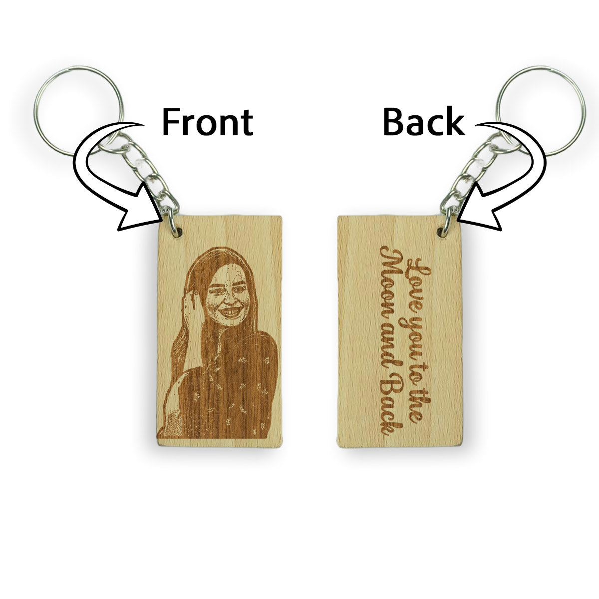 Rectangular Engraved Wooden Personalised Men Photo Keychain