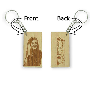 Rectangular Engraved Wooden Personalised Men Photo Keychain