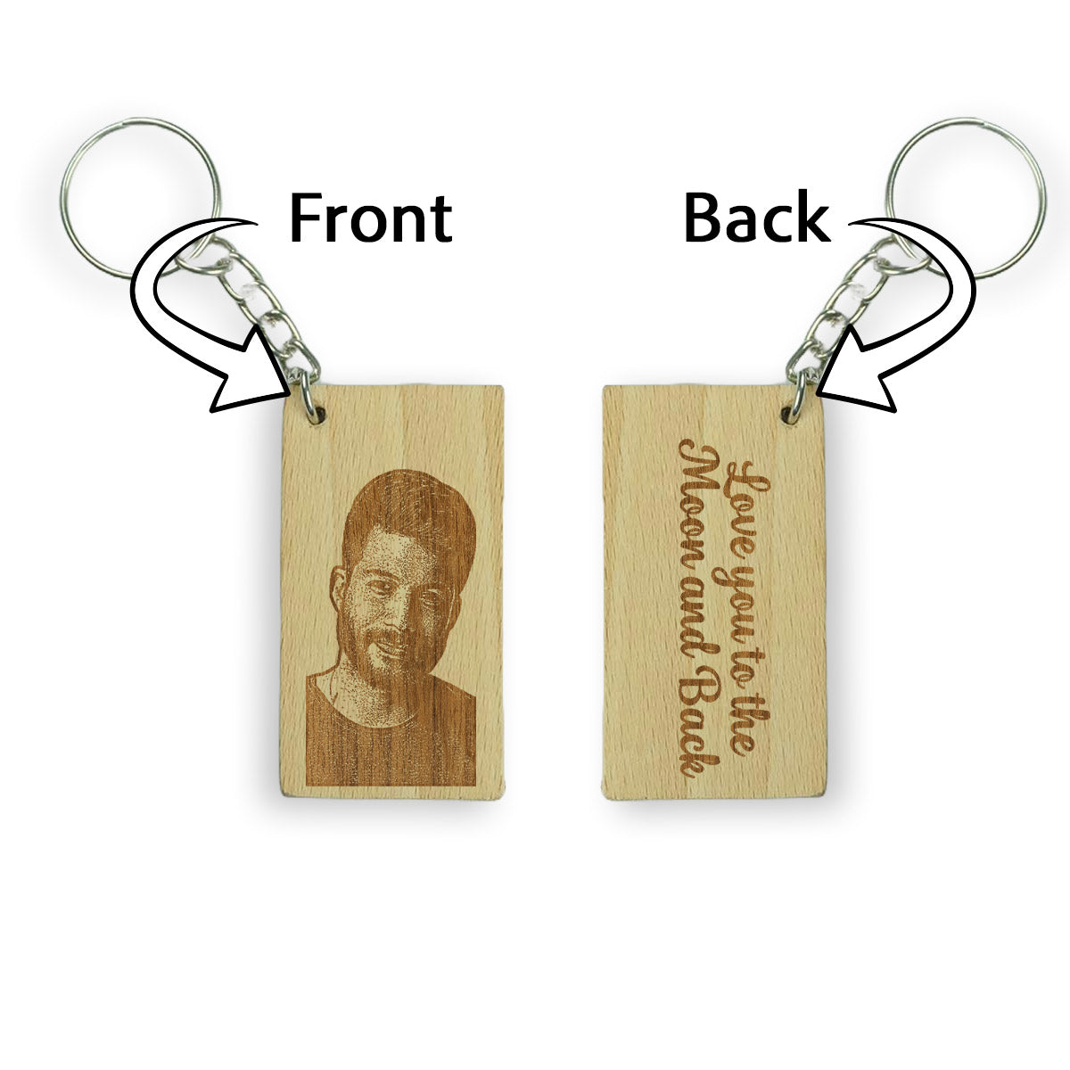 Rectangular Engraved Wooden Personalised Men Photo Keychain