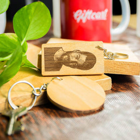 Rectangular Engraved Wooden Personalised Men Photo Keychain