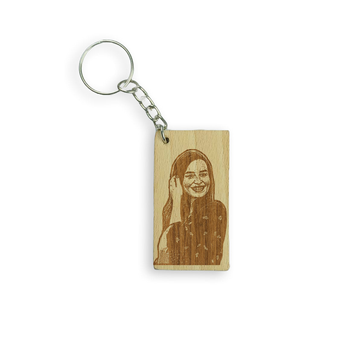 Rectangular Engraved Wooden Personalised Men Photo Keychain