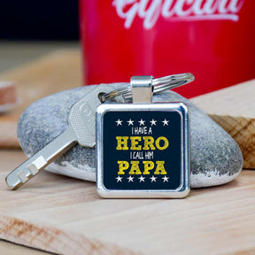 Papa My Hero Metal Keychain
