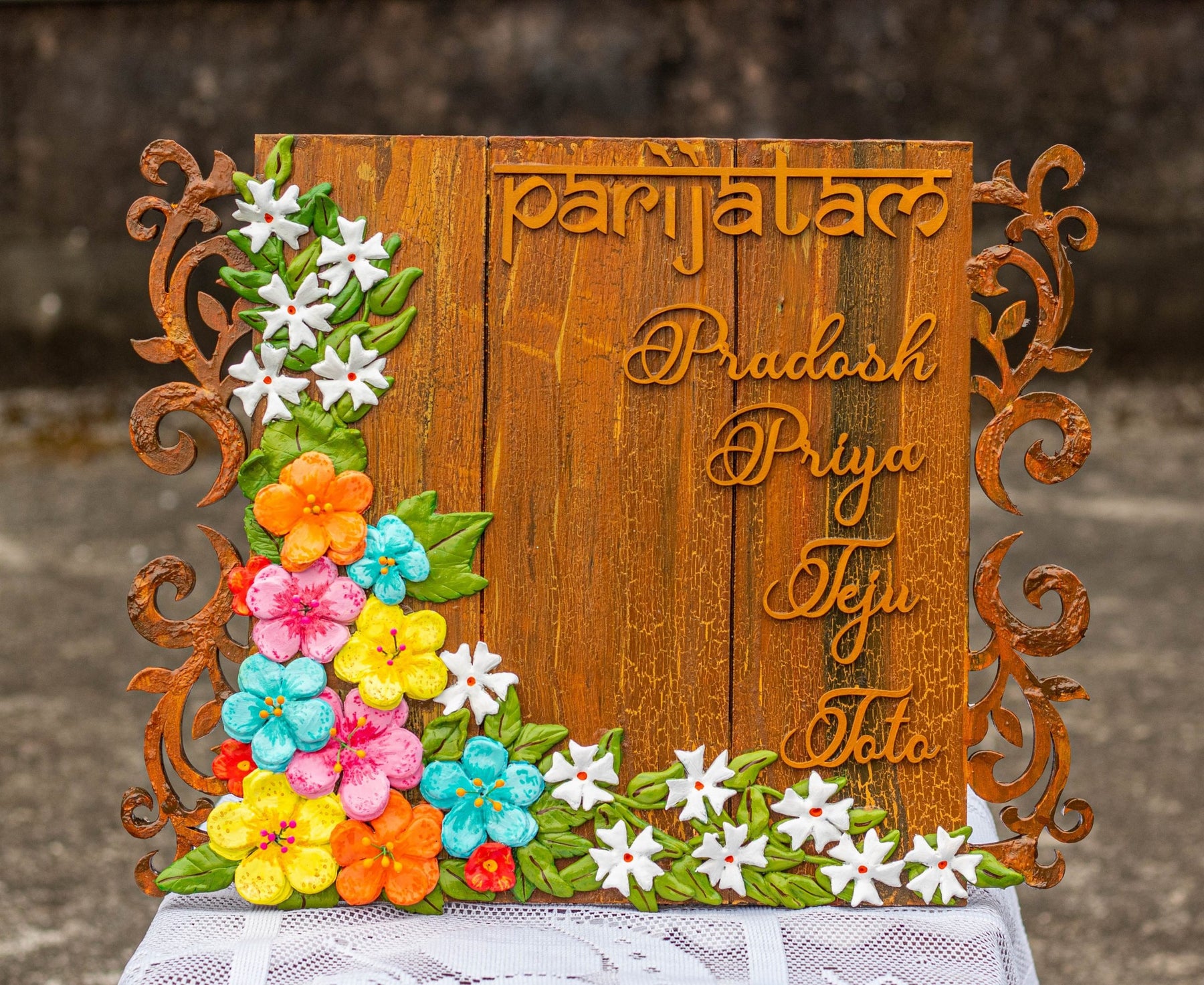 Parijatam Themed Floral Nameplate