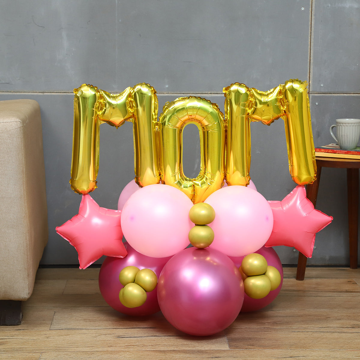 Mom Pink & Golden Balloons Arrangement-2