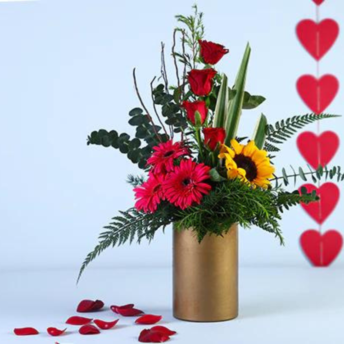 Mixed Flowers in Cylindrical Vase
