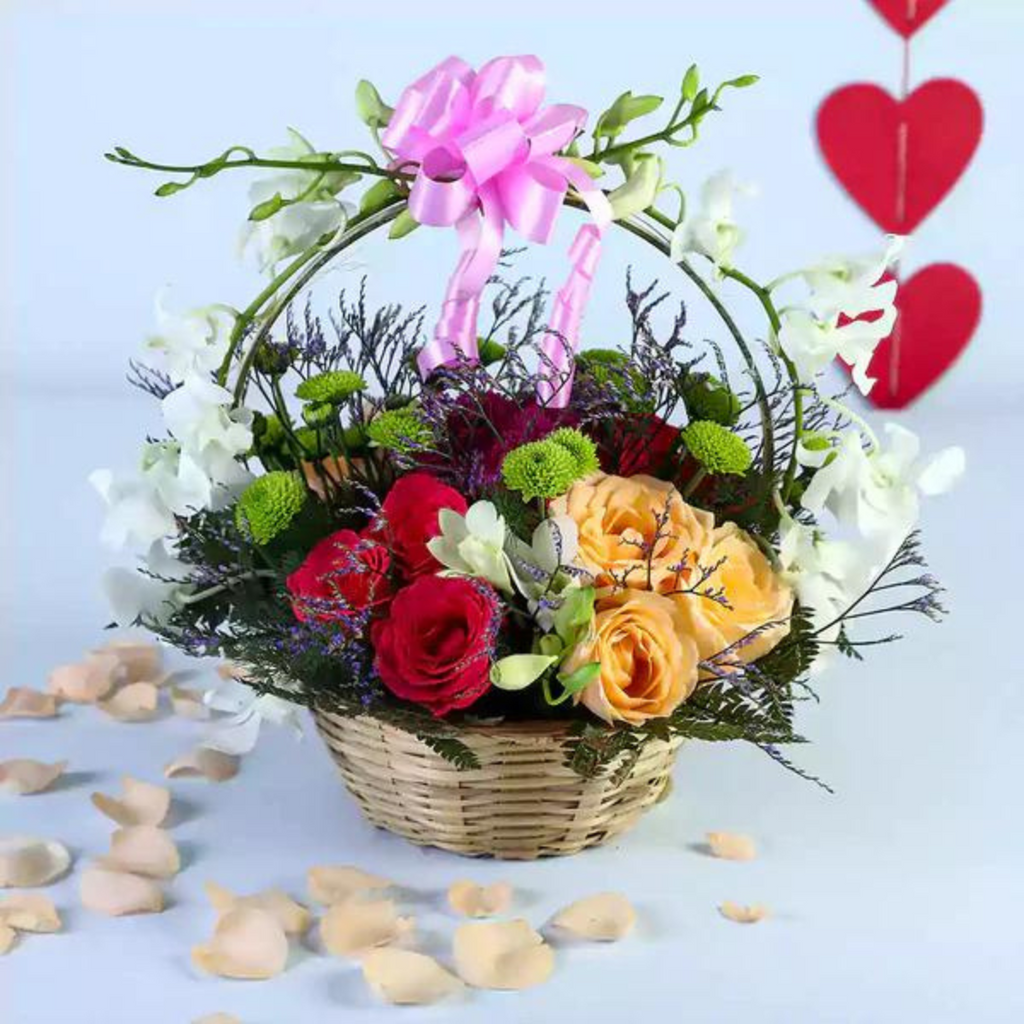 Buy Colourful Flower Basket Arrangement Online at Best Price from