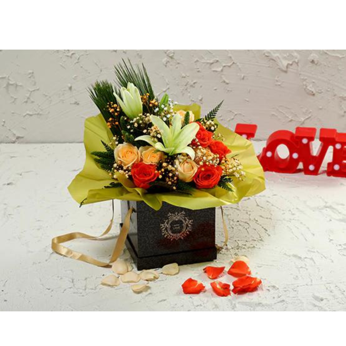 Tempting Black Box Flower Arrangement