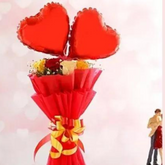 Beautiful Mixed Roses Bouquet & Heart Balloons