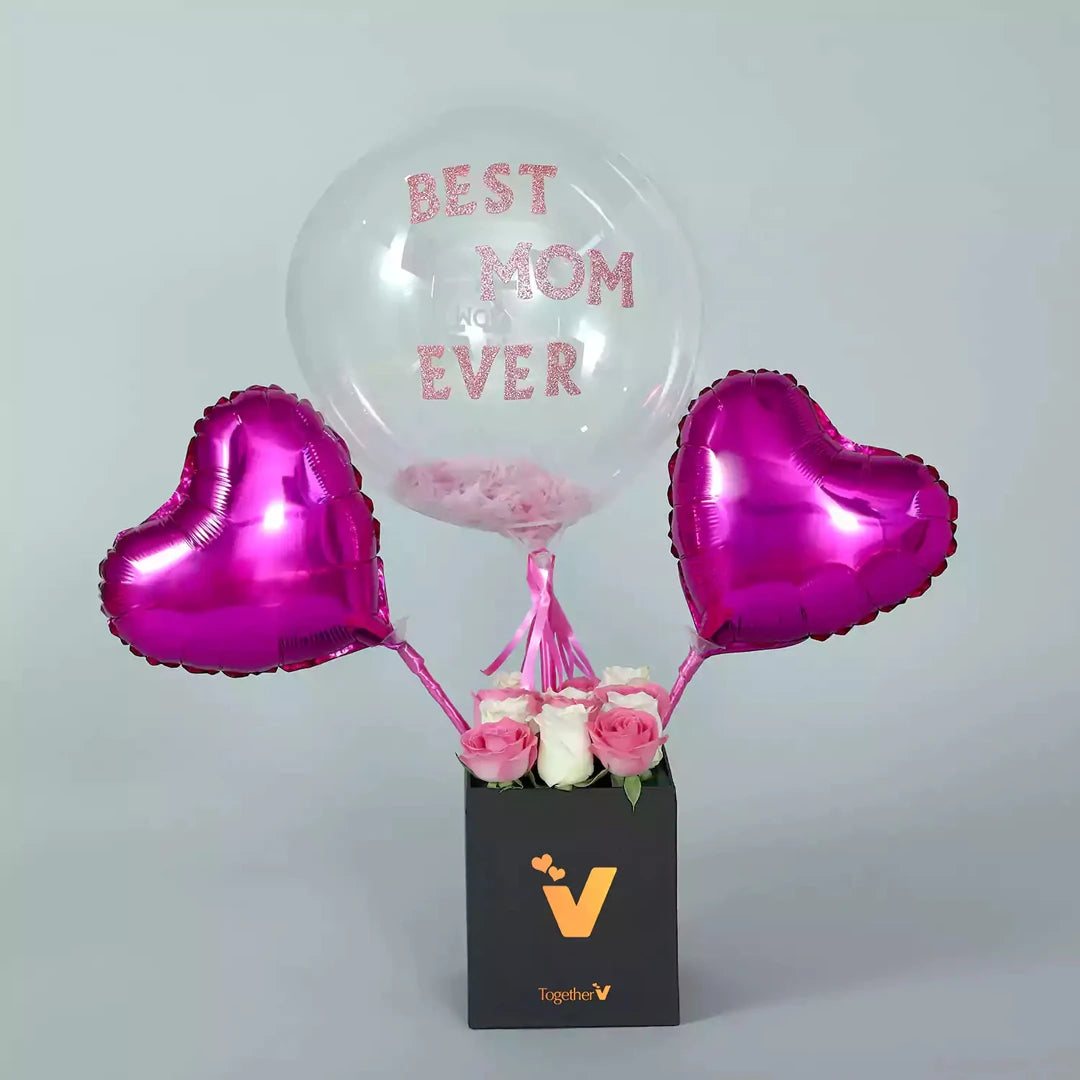 Best Mom Ever Balloons & Roses Box