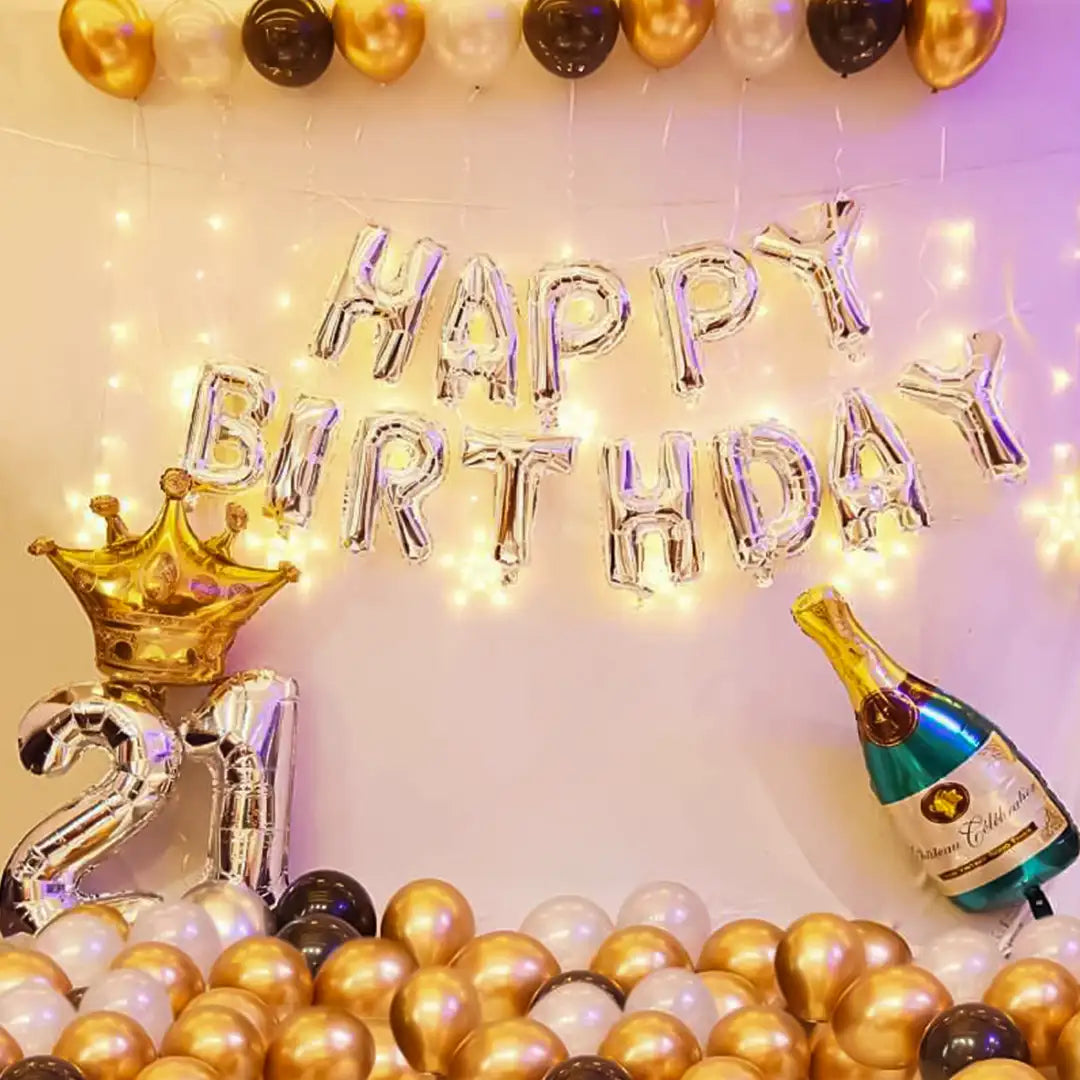 Black and Gold Happy Birthday Decoration