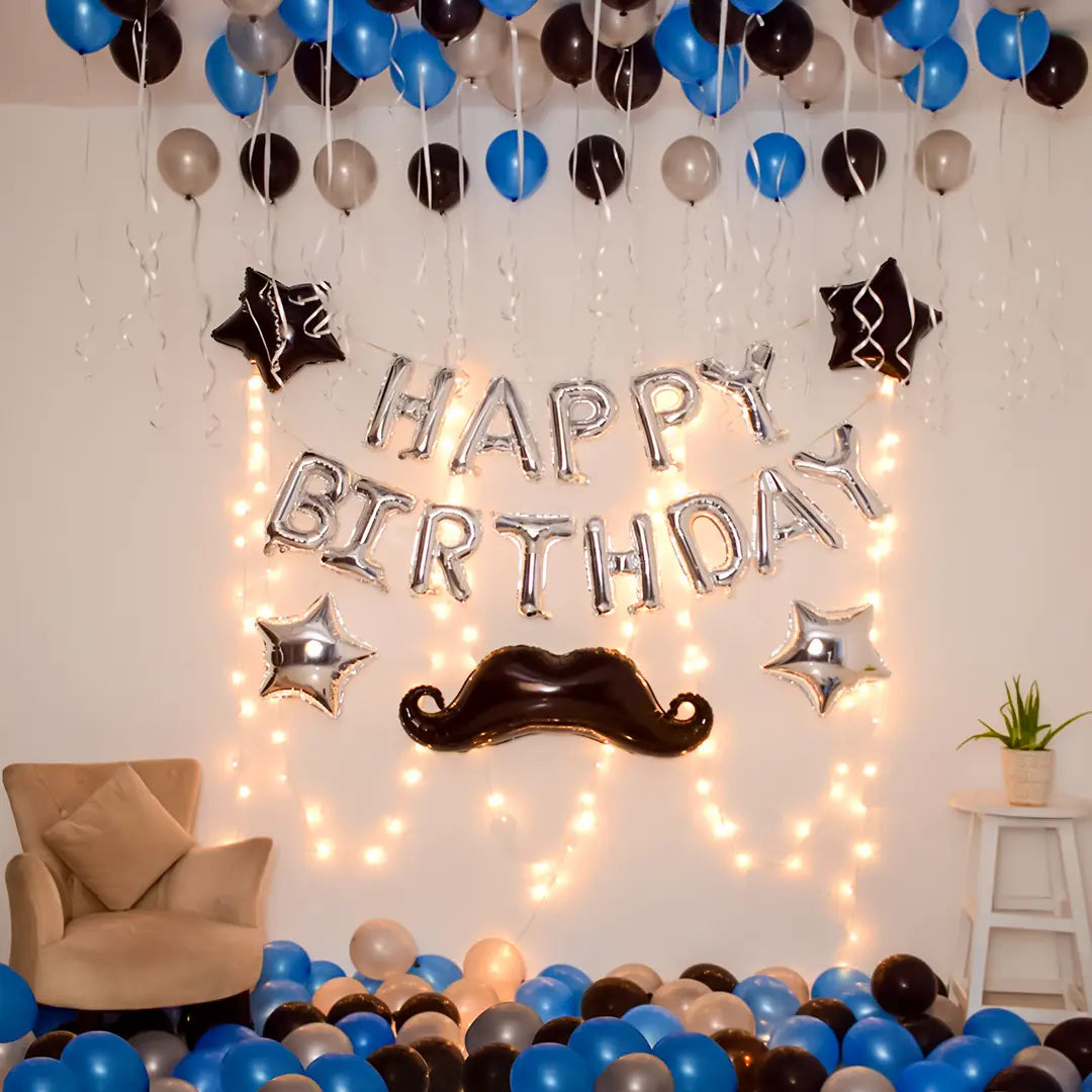 Blue Moustache Birthday Party Decor