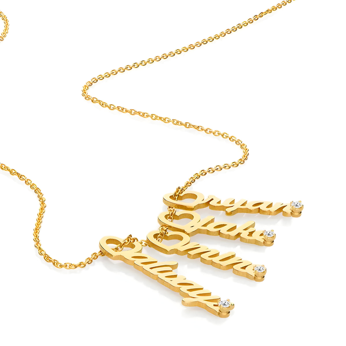 Personalised Diamond Studded Heart Drop Vertical Name Pendant