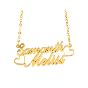 Personalised Heart & Heart Couple Name Pendant