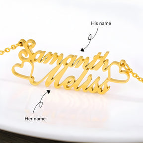 Personalised Heart & Heart Couple Name Pendant