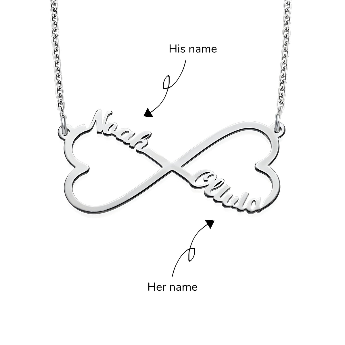 Personalised Infinity Heart Couple Name Pendant