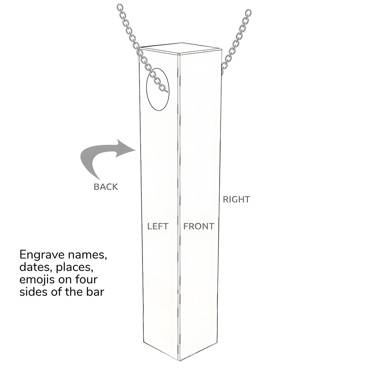 Personalised Matte Finish Engraved Cuboid Memory Bar Pendant