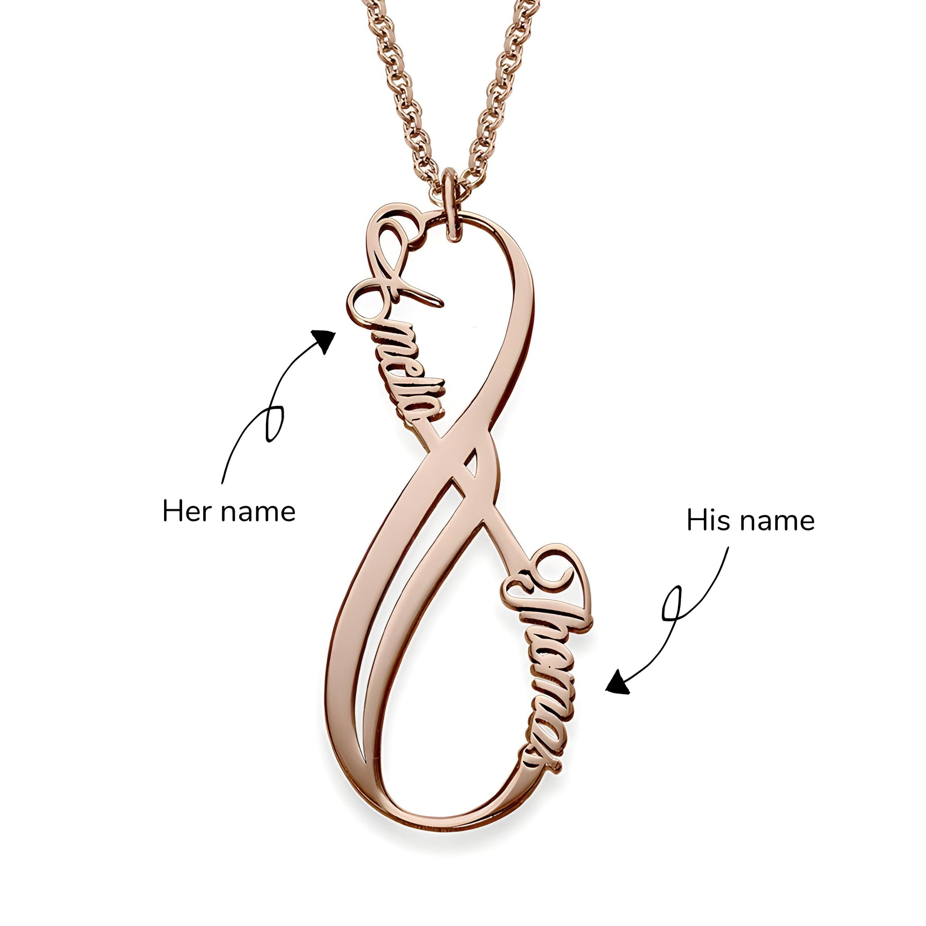Personalised Vertical Infinity Couple Name Pendant